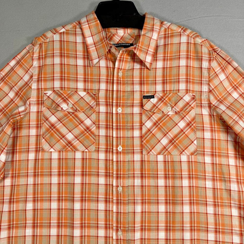 Rocawear Men's 2XL Plaid Button Up Shirt 100% Cotton Long Sleeve Y2K Streetwear